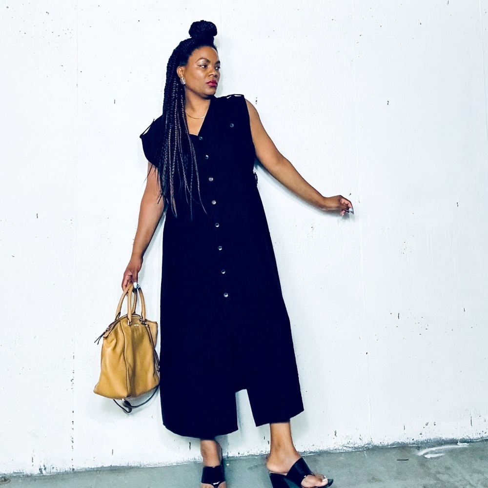 Zara Black Sleeveless Collated Sheath Dress, Fits L